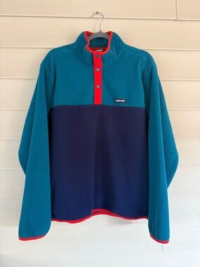 Men’s Lands' End Teal & Navy Fleece Pullover with Red Trim - L